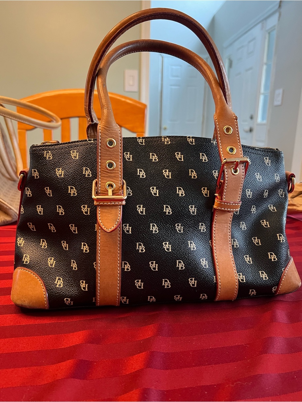 Black & Brown Leather-Trim Satchel Handbag